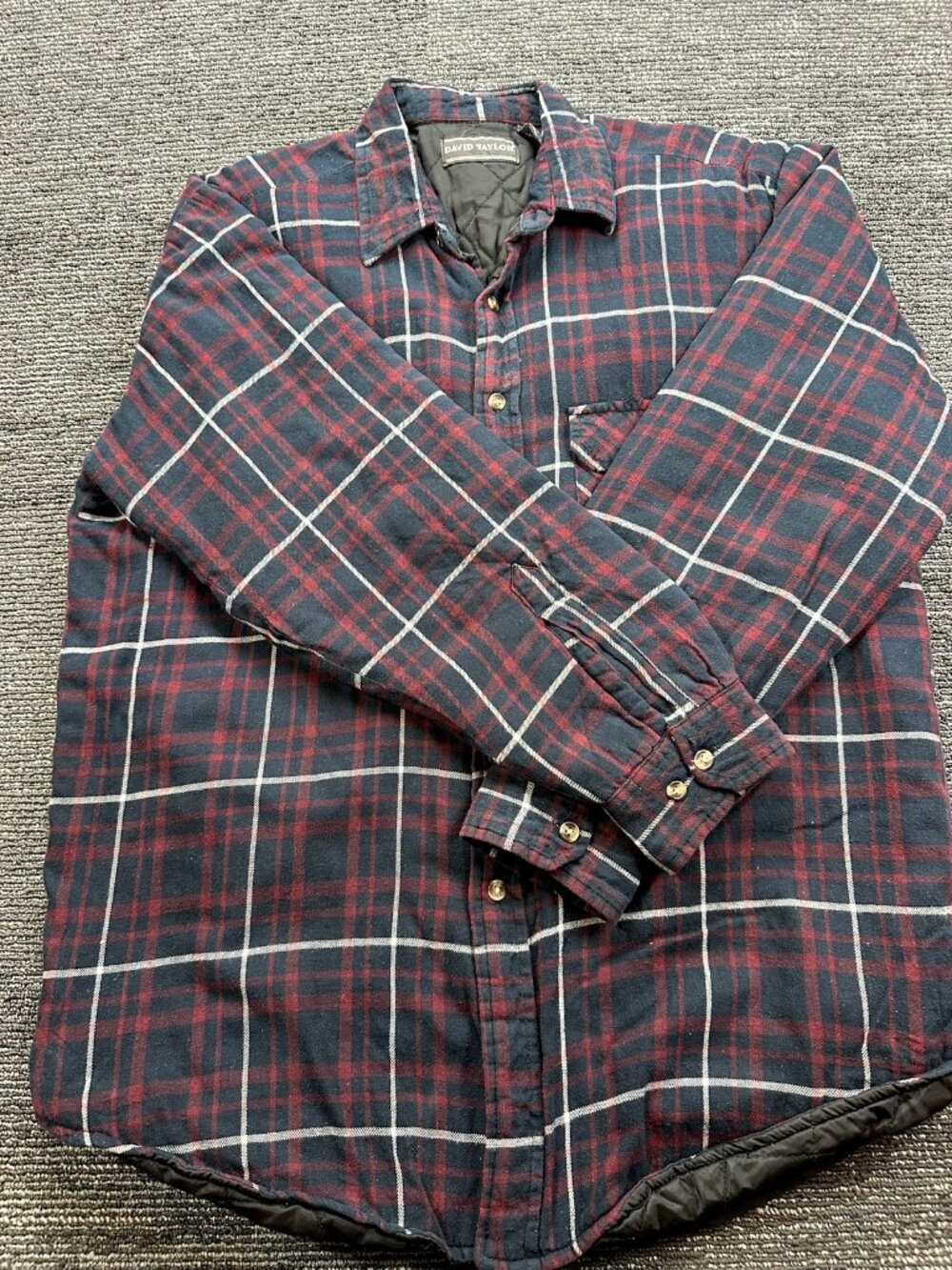 David Taylor Mens LT Quilted Lined Flannel Shirt Jacket Plaid Navy Red